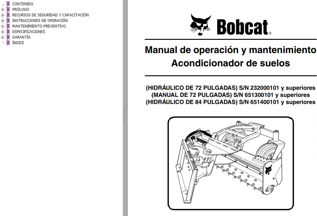 Bobcat Soil Conditioner 72 84 Operation Maintenance Manual 6901112 ES
