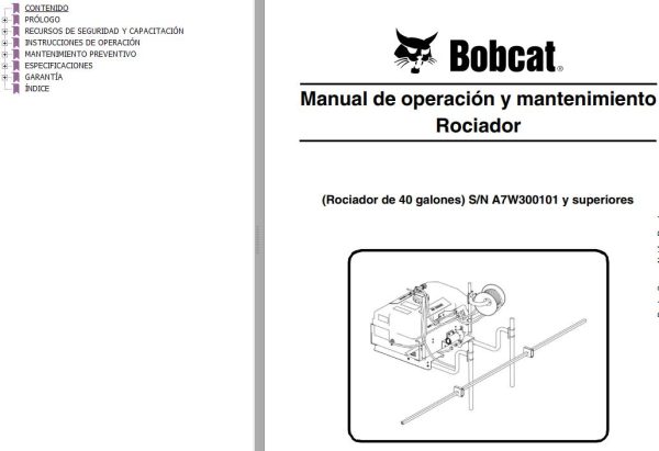 Bobcat Sprayer 40 Gallons Operation Maintenance Manual 6986510 ES