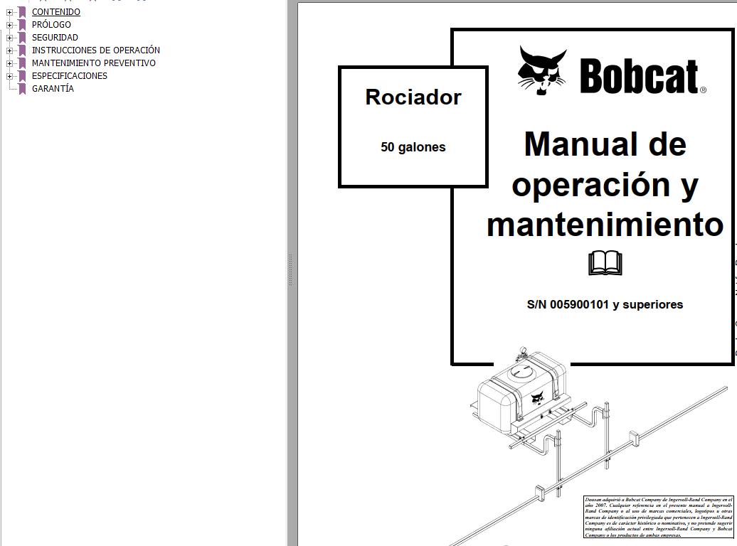 Bobcat Sprayer 50 Gallons Operation Maintenance Manual 6903168 ES