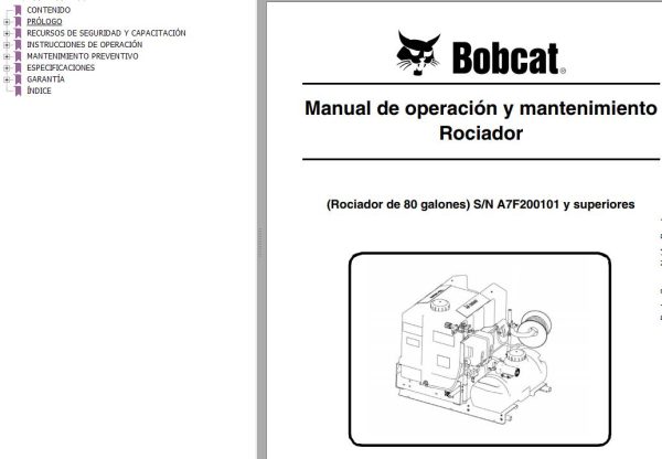 Bobcat Sprayer 80 Gallons Operation Maintenance Manual 6986508 ES