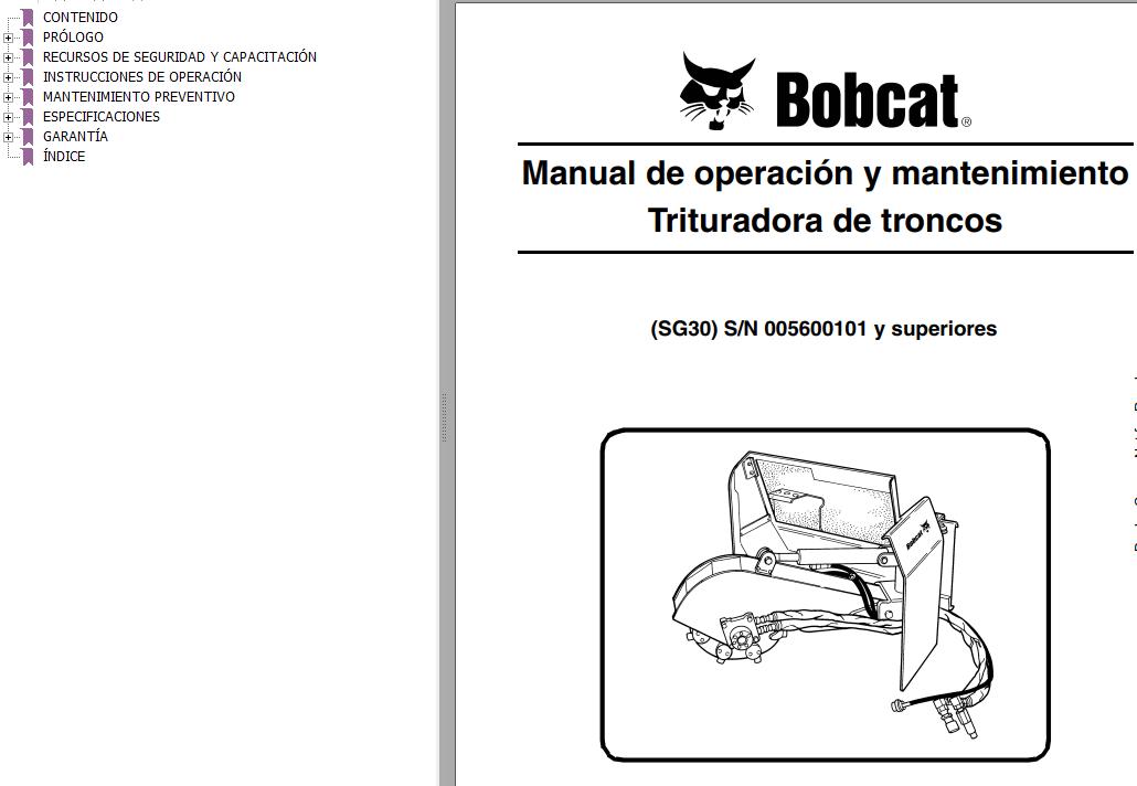 Bobcat Stump Grinder SG30 Operation Maintenance Manual 6902662 ES