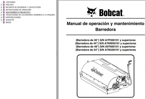 Bobcat Sweeper 36 44 48 54 Operation Maintenance Manual 6986561 ES