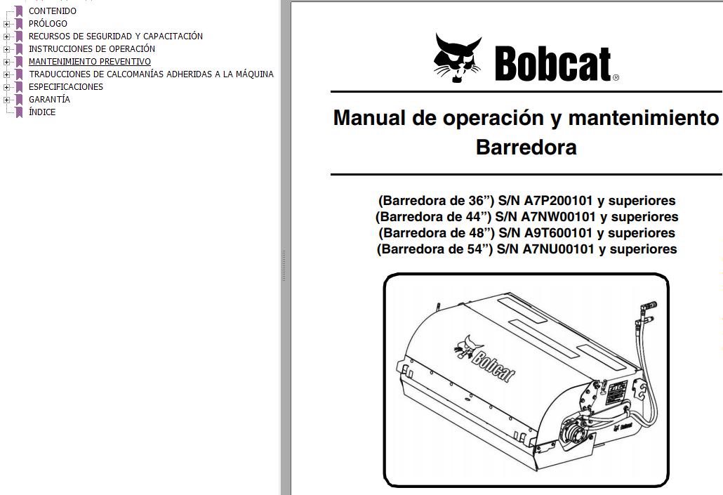 Bobcat Sweeper 36 44 48 54 Operation Maintenance Manual 6986561 ES