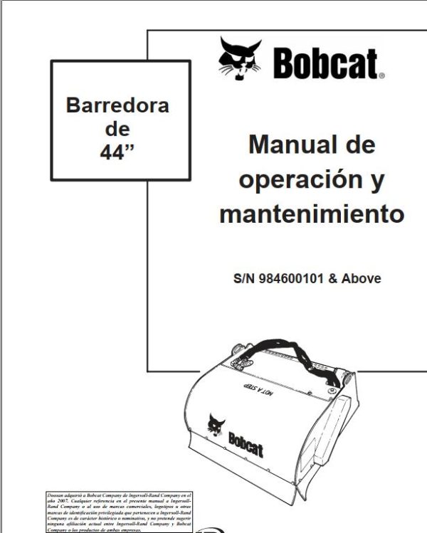 Bobcat Sweeper 44 Operation Maintenance Manual 6901230 ES