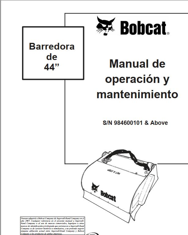 Bobcat Sweeper 44 Operation Maintenance Manual 6901230 ES