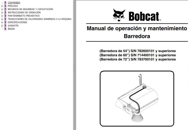 Bobcat Sweeper 54 60 72 Operation Maintenance Manual 6724016 ES