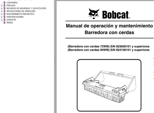 Bobcat Sweeper 72WB 90WB Operation Maintenance Manual 6901160 ES