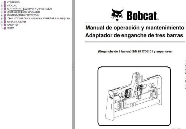 Bobcat Three Bar Hitch Adapter Operation Maintenance Manual 6904285 ES