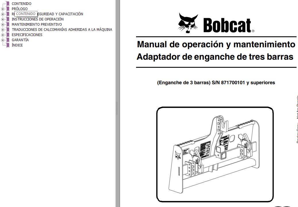 Bobcat Three Bar Hitch Adapter Operation Maintenance Manual 6904285 ES