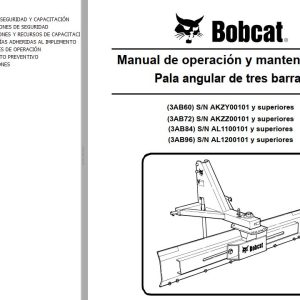 Bobcat Three Point Angle Blade 3AB60 3AB72 3AB84 3AB96 Operation Maintenance Manual 6989539 ES