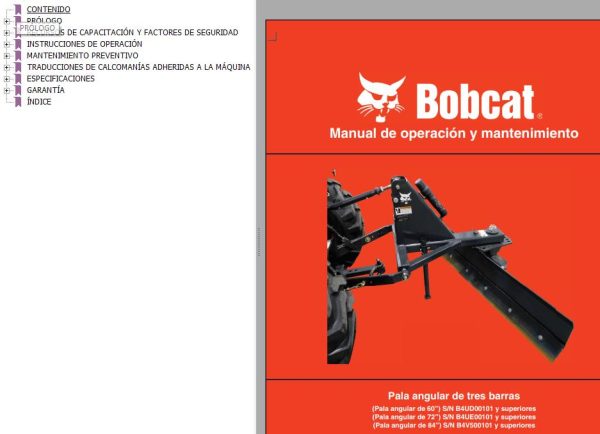 Bobcat Three Point Angle Blade 60 72 84 Operation Maintenance Manual 7381646 ES