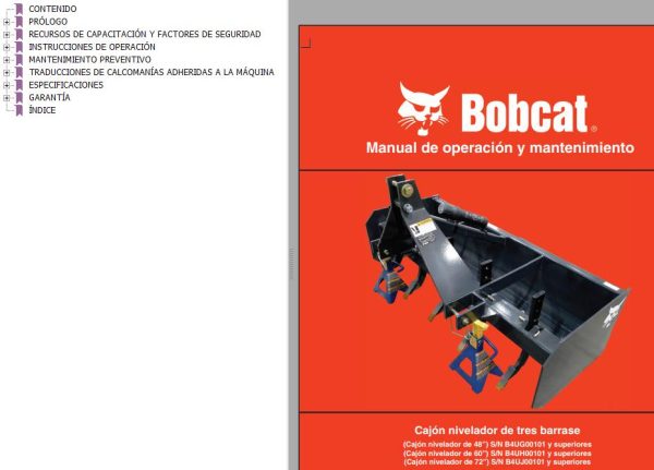 Bobcat Three Point BoxBlade 48 60 72 Operation Maintenance Manual 7383788 ES