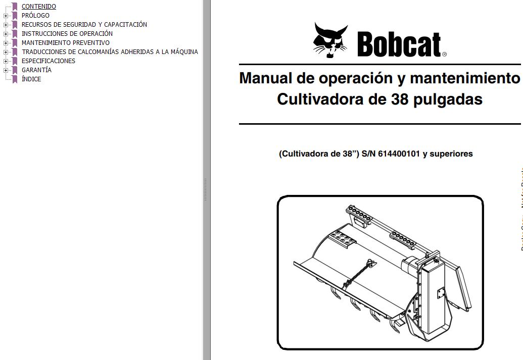 Bobcat Tiller 38 Operation Maintenance Manual 6901227 ES