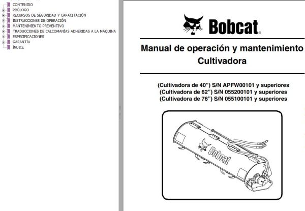 Bobcat Tiller 40 62 76 Operation Maintenance Manual 6902943 ES
