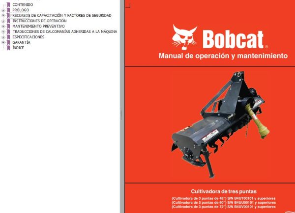 Bobcat Tiller Three Point 48 60 72 Operation Maintenance Manual 7383803 ES