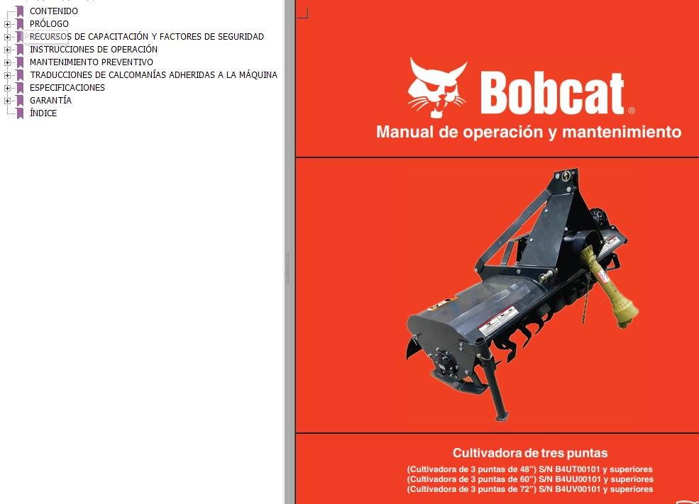 Bobcat Tiller Three Point 48 60 72 Operation Maintenance Manual 7383803 ES