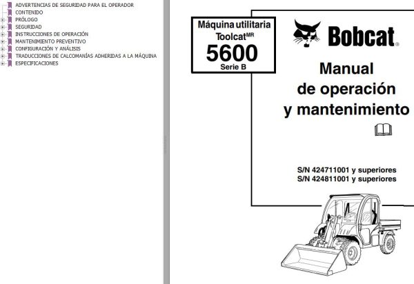 Bobcat Toolcat Utility 5600 Series B Operation Maintenance Manual 6902777 ES