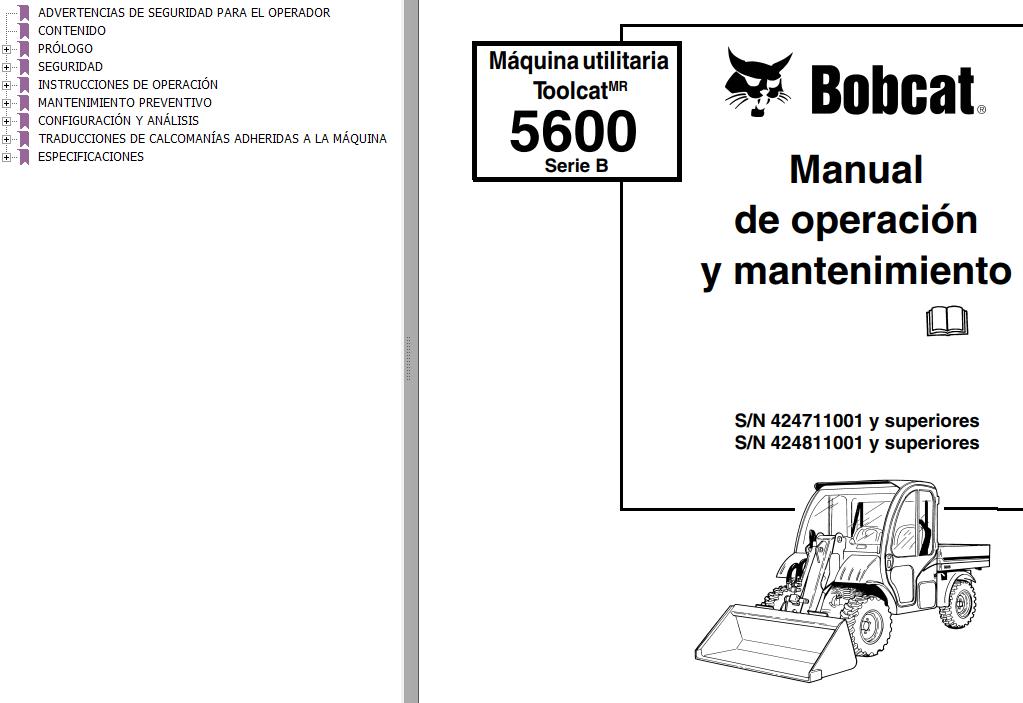 Bobcat Toolcat Utility 5600 Series B Operation Maintenance Manual 6902777 ES