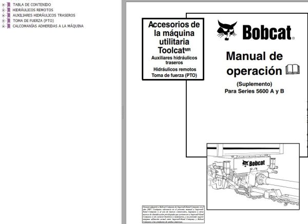 Bobcat Toolcat Utility Accessories Operation Maintenance Manual 6903714 ES