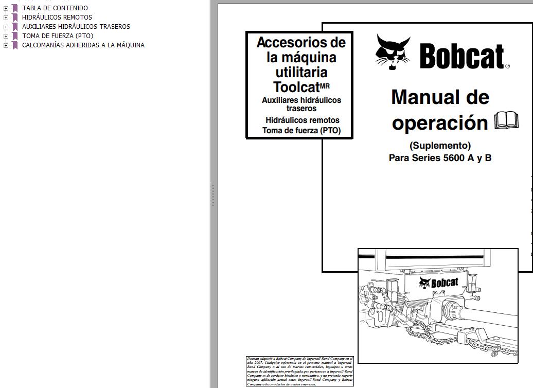 Bobcat Toolcat Utility Accessories Operation Maintenance Manual 6903714 ES