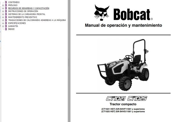 Bobcat Tractor CT1021HST CT1025HST Operation Maintenance Manual 7371511 ES