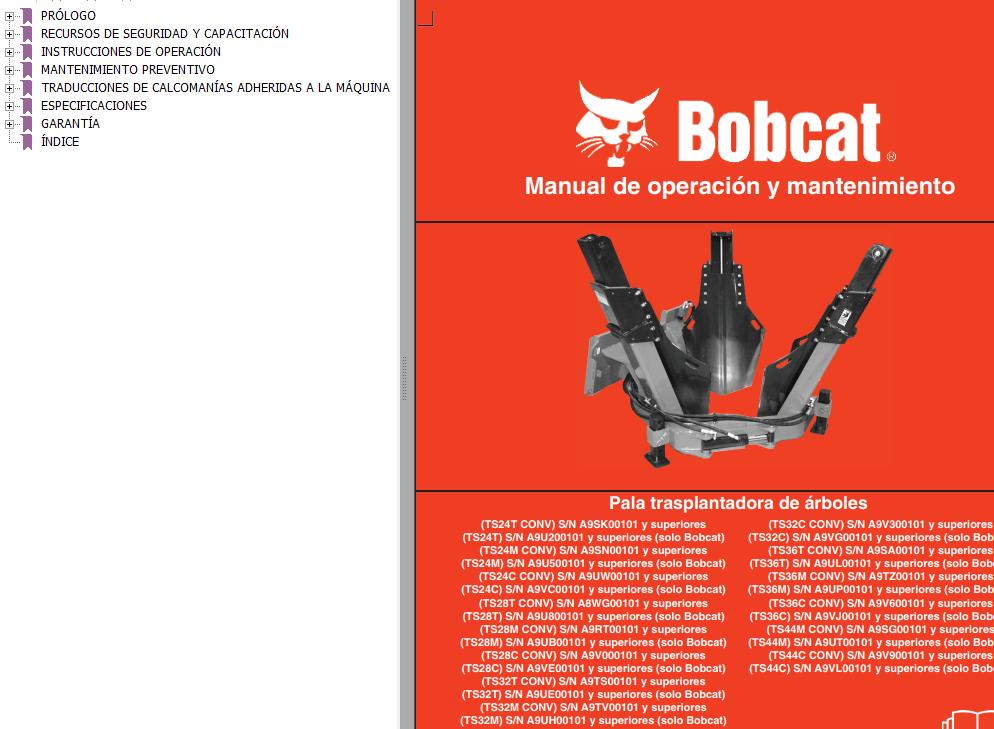 Bobcat Tree Spade Operation Maintenance Manual 6904224 ES
