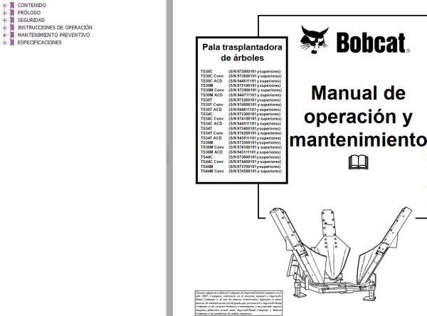 Bobcat Tree Spade TS30C to TS44M Operation Maintenance Manual 6900946 ES