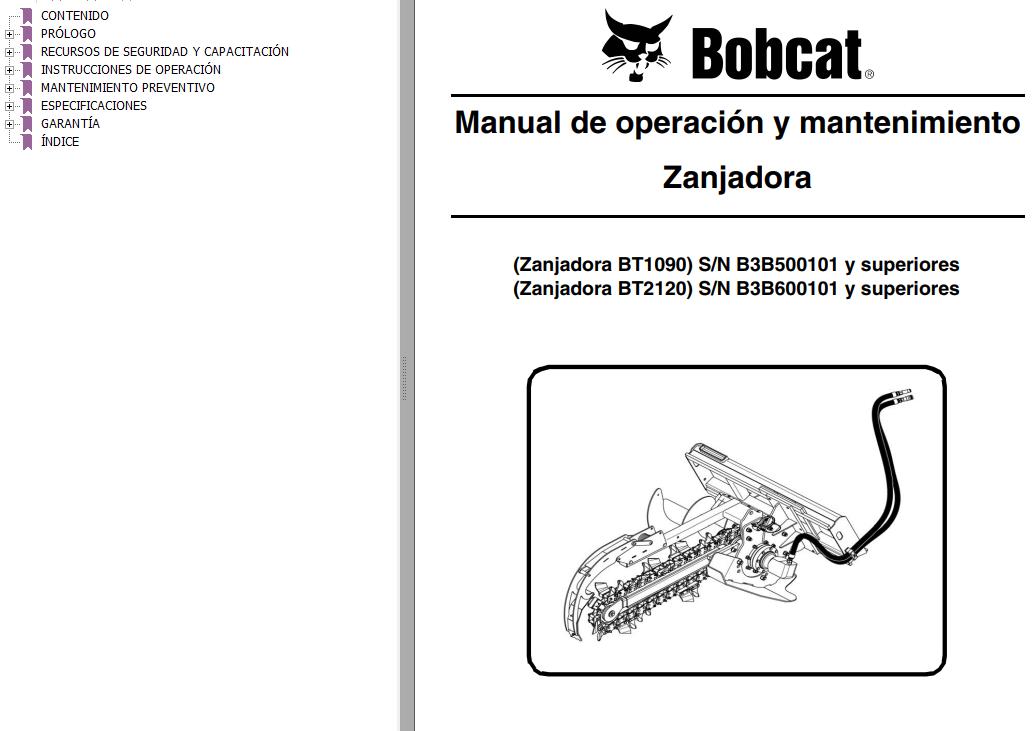 Bobcat Trencher BT1090 BT2120 Operation Maintenance Manual 6990977 ES