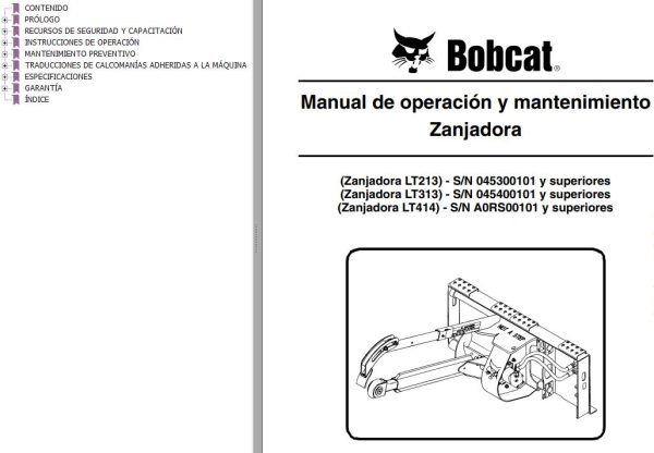 Bobcat Trencher LT213 LT313 LT414 Operation Maintenance Manual 6902546 ES