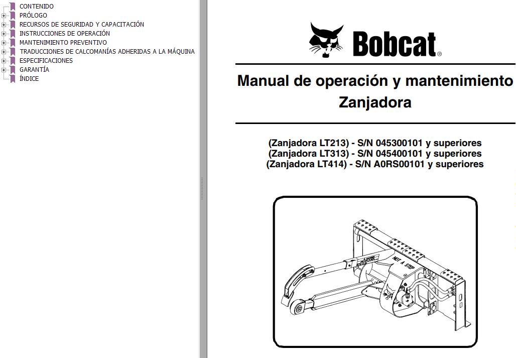 Bobcat Trencher LT213 LT313 LT414 Operation Maintenance Manual 6902546 ES