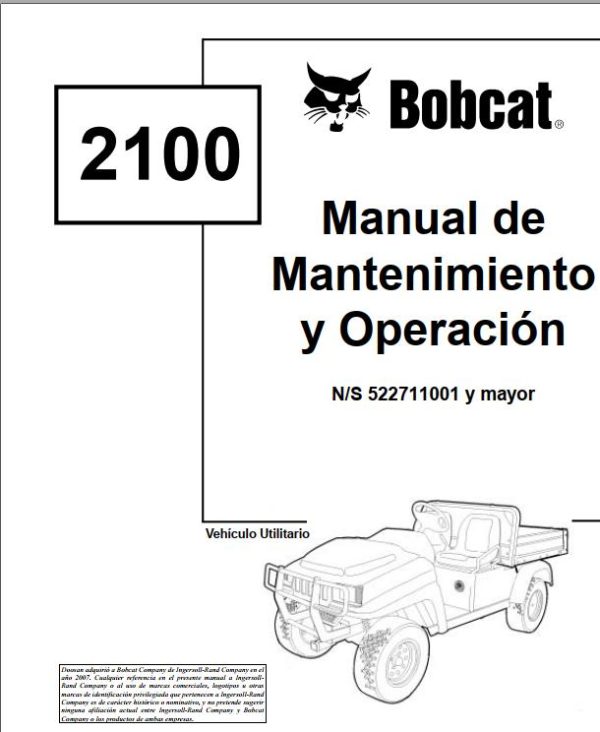 Bobcat Utility Vehicle 2100 Operation Maintenance Manual 6901986 ES