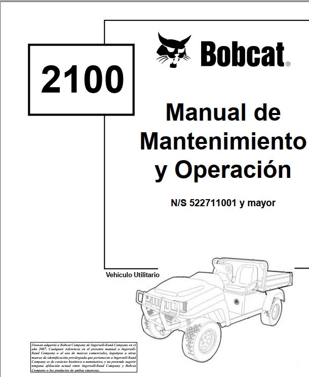 Bobcat Utility Vehicle 2100 Operation Maintenance Manual 6901986 ES