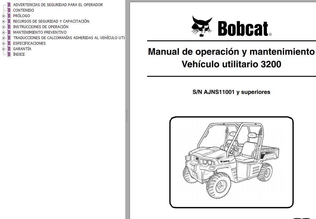 Bobcat Utility Vehicle 3200 Operation Maintenance Manual ES