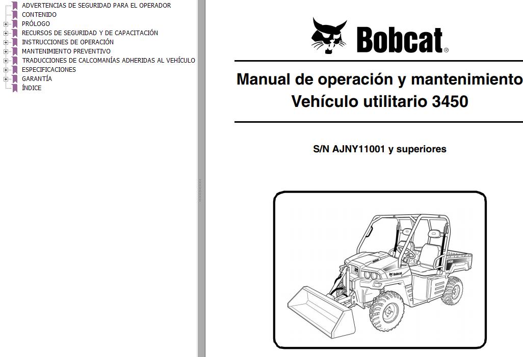 Bobcat Utility Vehicle 3450 Operation Maintenance Manual ES 1
