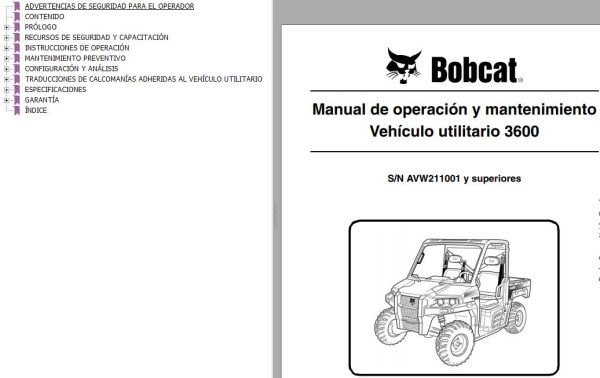 Bobcat Utility Vehicle 3600 Operation Maintenance Manual ES