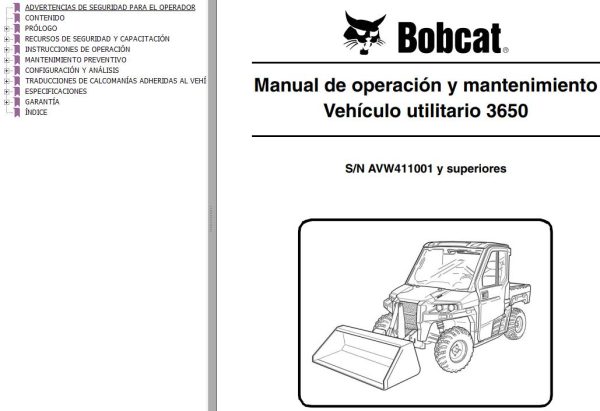 Bobcat Utility Vehicle 3650 Operation Maintenance Manual ES