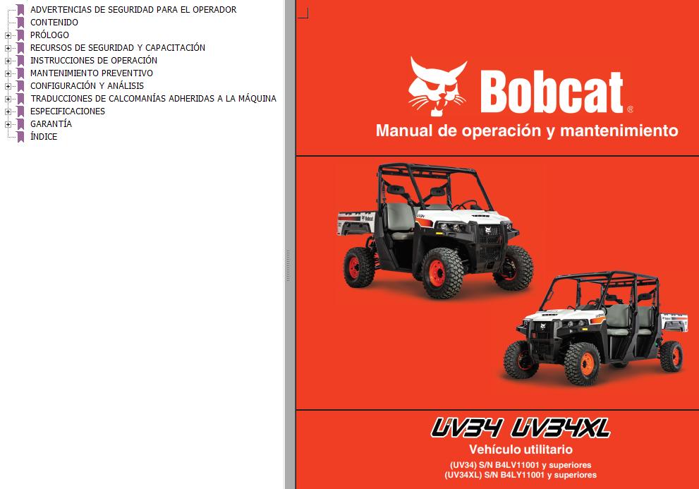 Bobcat Utility Vehicle UV34 UV34XL Operation Maintenance Manual ES