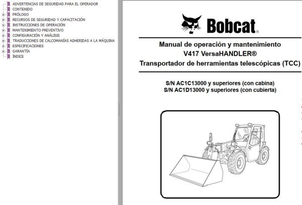 Bobcat VersaHANDLER V417 Operation Maintenance Manual 6989570 ES