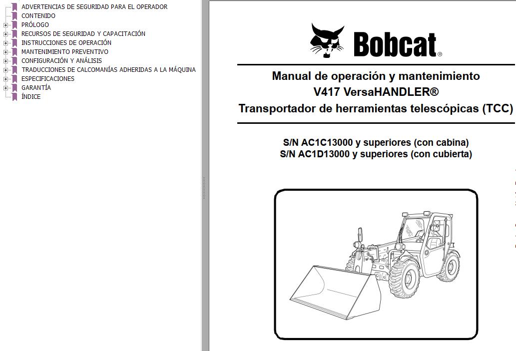 Bobcat VersaHANDLER V417 Operation Maintenance Manual 6989570 ES