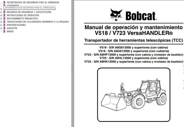 Bobcat VersaHANDLER V518 V723 Operation Maintenance Manual ES