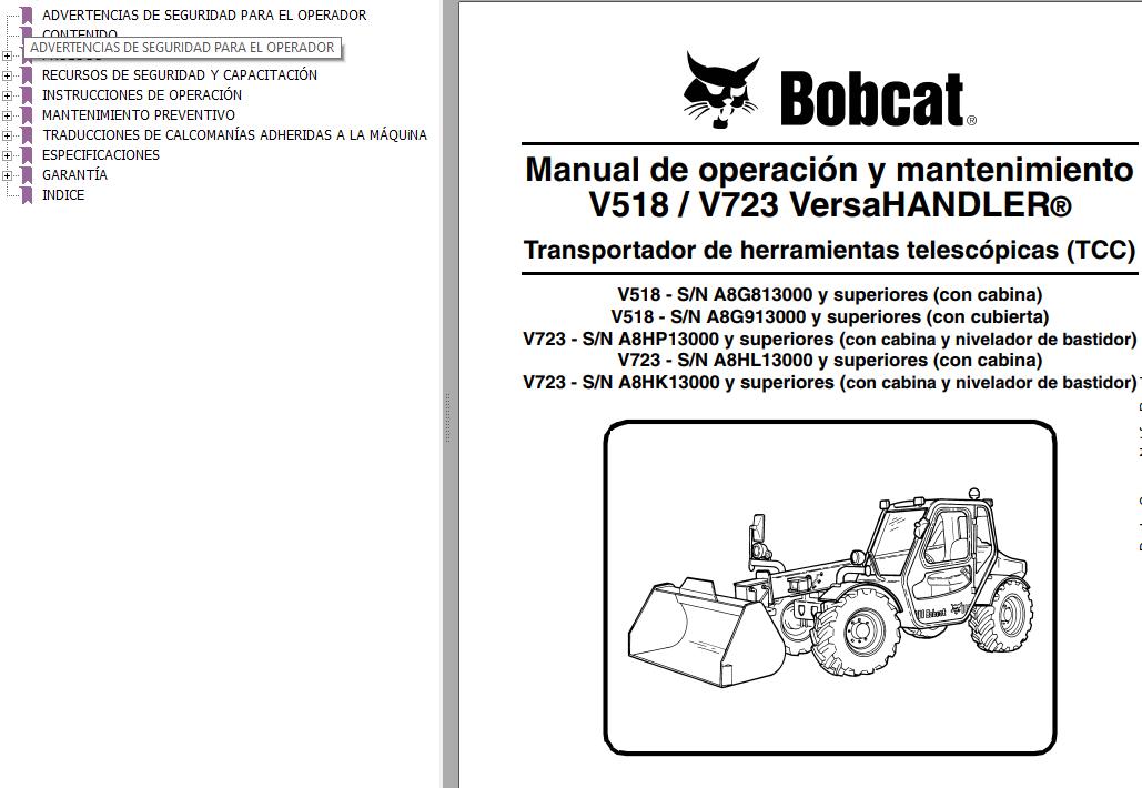 Bobcat VersaHANDLER V518 V723 Operation Maintenance Manual ES