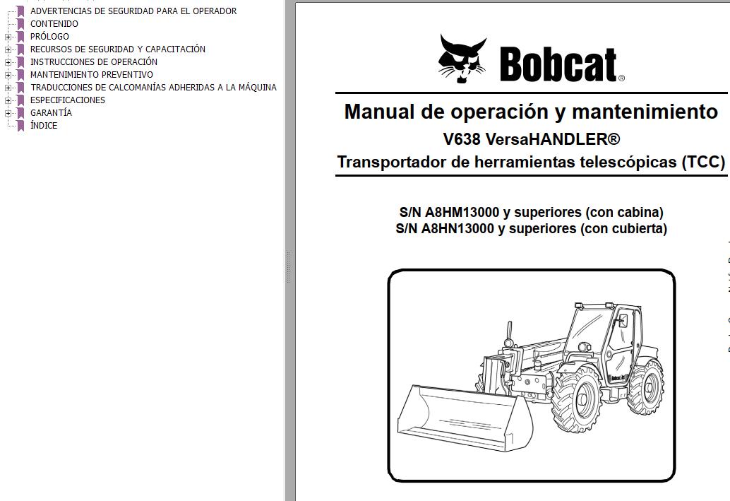 Bobcat VersaHANDLER V638 Operation Maintenance Manual 6989575 ES