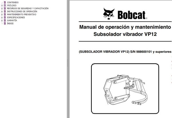 Bobcat Vibratory Plow VP12 Operation Maintenance Manual 6902574 ES