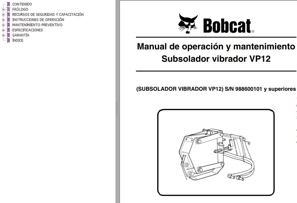 Bobcat Vibratory Plow VP12 Operation Maintenance Manual 6902574 ES