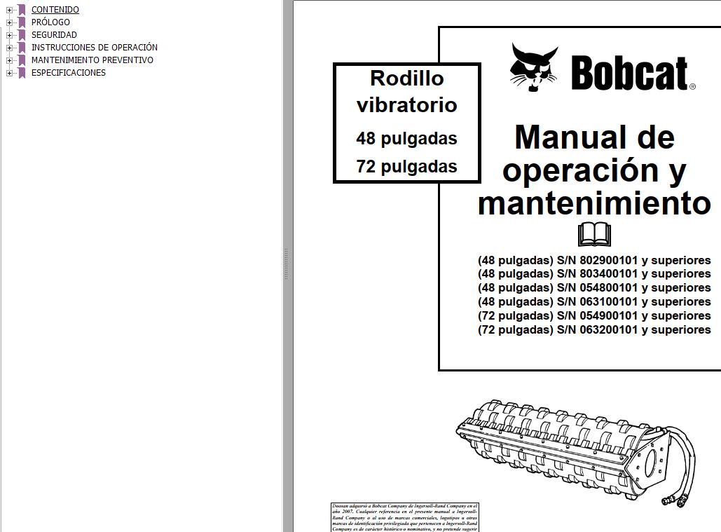 Bobcat Vibratory Roller 48 72 Operation Maintenance Manual 6570634 ES