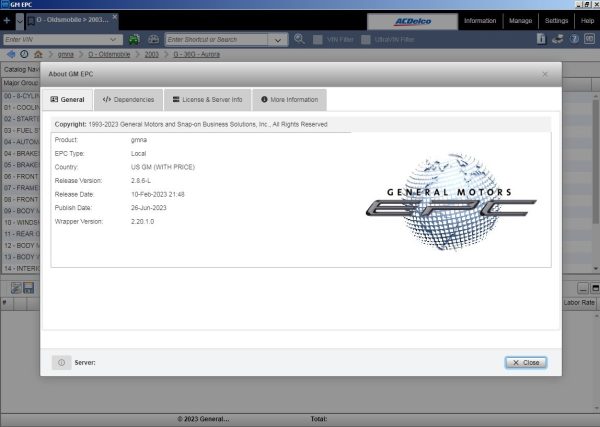 General Motors GMNA EPC 07.2023 Spare Parts Catalog VMWare 1