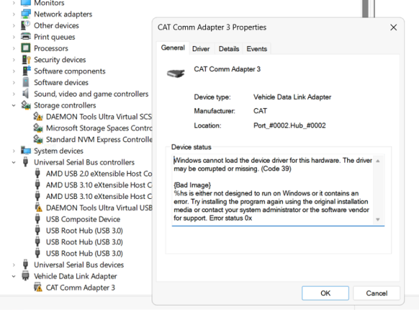 HOW TO FIX CAT COMM 3 ADAPTER DRIVER ERROR 2 5