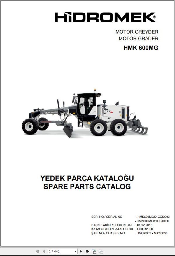 Hidromek Motor Grader HMK600MG Spare Parts Catalog EN TR