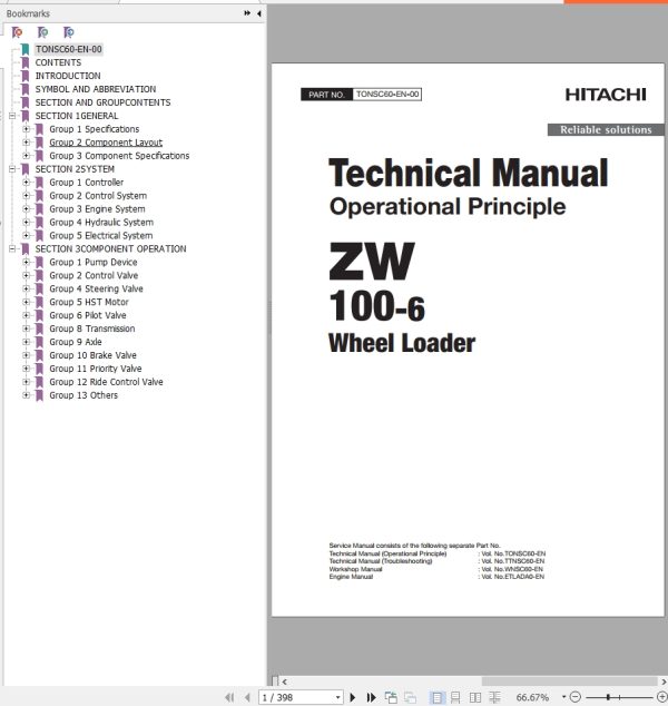 Hitachi Wheel Loader ZW100 6 Technical Manual