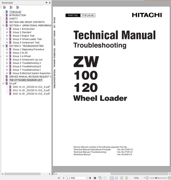 Hitachi Wheel Loader ZW100 Technical Manual TT4FJ E 00